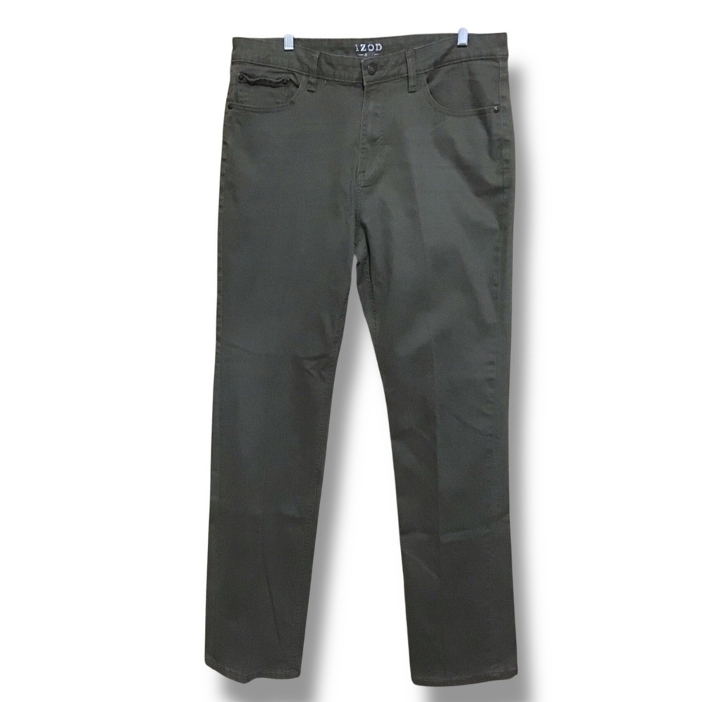 IZOD‎ Mens Relaxed Fit Jeans Khaki Green 36x34 Cotton Spandex Blend